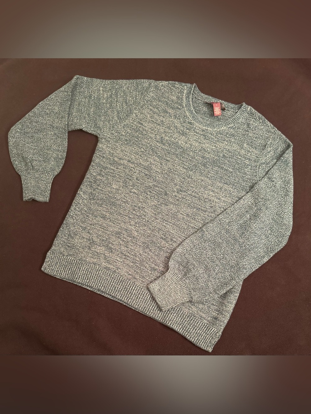 Gloria Vanderbilt Ladie L Blue Solid Crew Neck Knit Pullover Sweater Cotton Logo